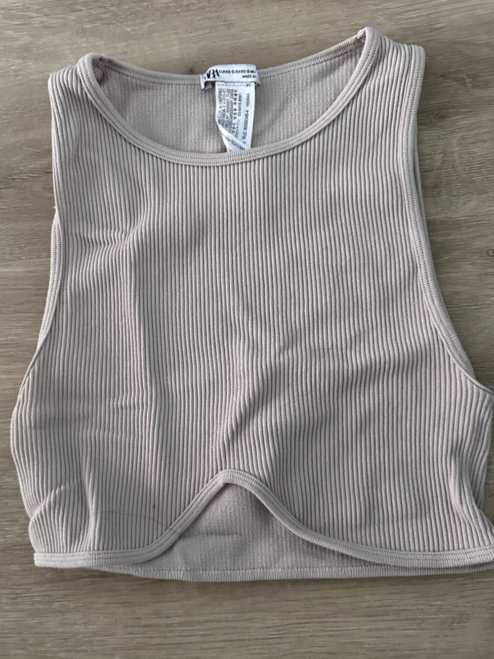 Zara Ribbed Crop Tank Top - Light Beige